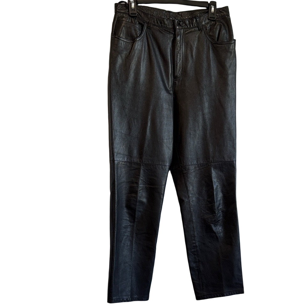 Jones New York Black Leather Straight Leg Pants LL143